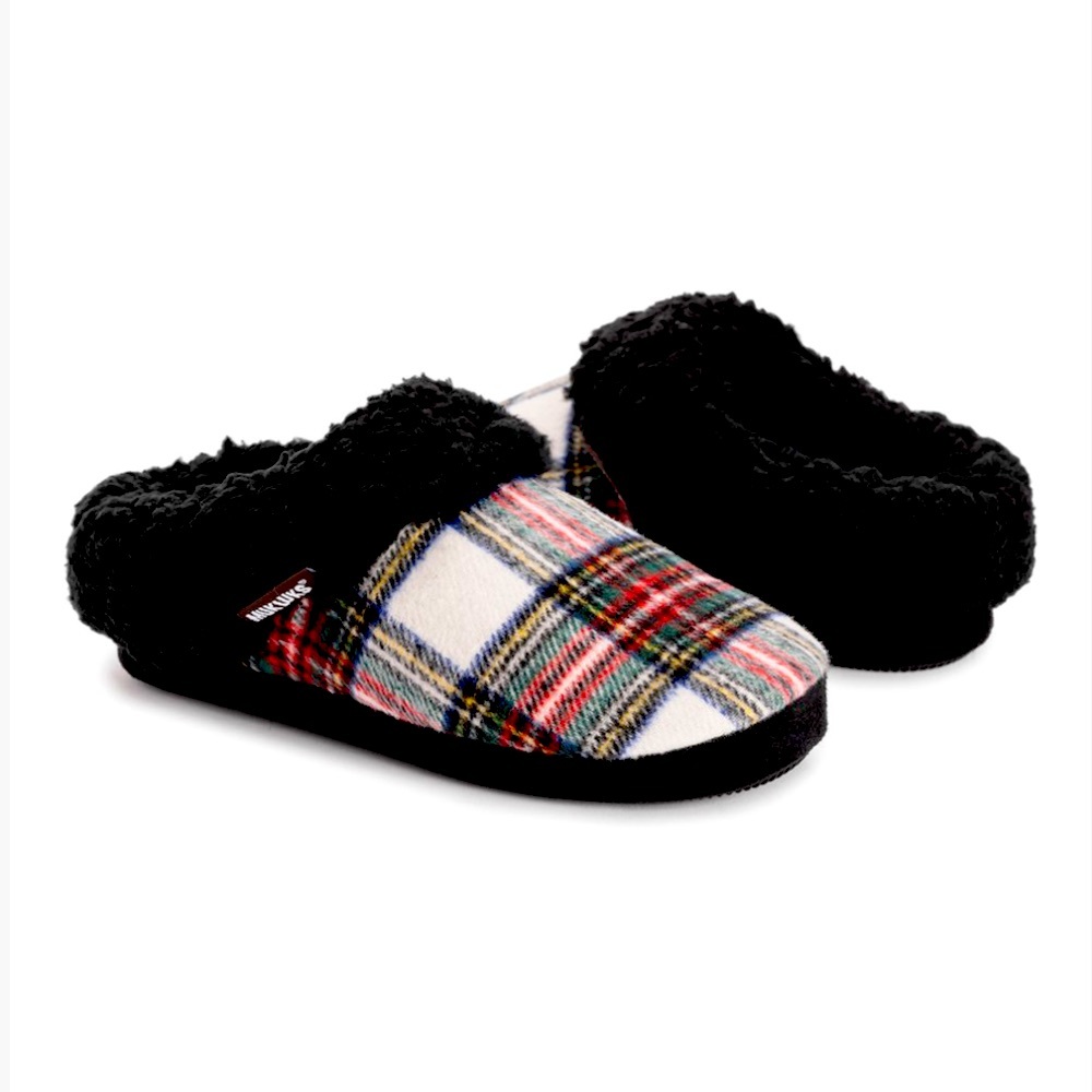 Muk Luks plaid fluffy slippers